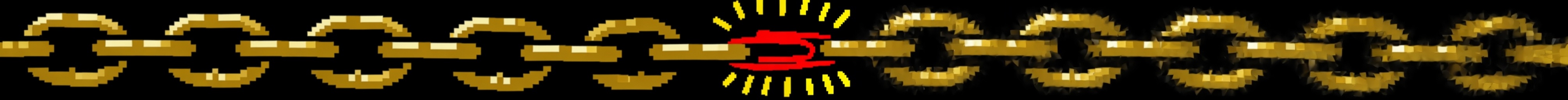 A gold chain with a red paper clip as the weak link